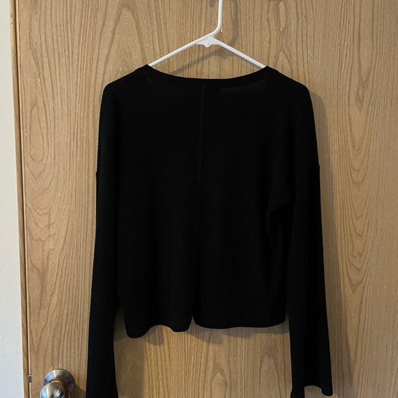 Project Social T Cropped Black Rib Knit Button Up Long Sleeve Cardigan Top - Picture 3 of 7
